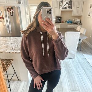 Aerie Ribbed Pullover Hoodie Brown Size Large